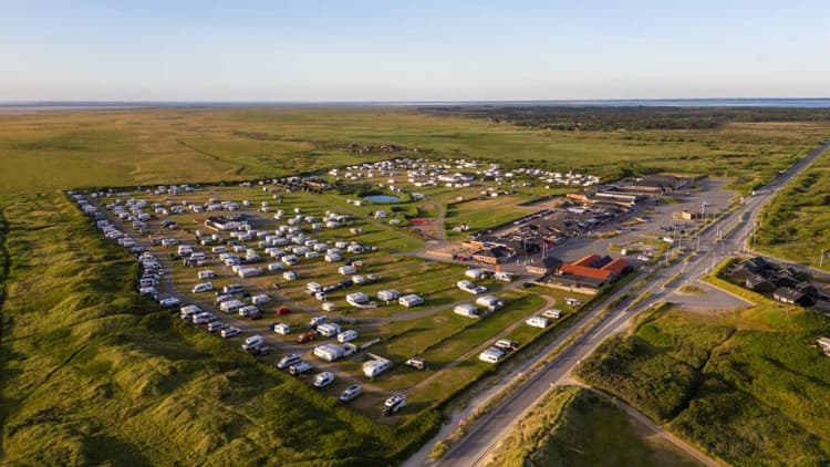 Campingvy över Lakolk Strand